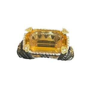 Judith Ripka JR2 Couture Citrine & Diamond Ring Sterling Silver 18kt Gold Sz 4.5